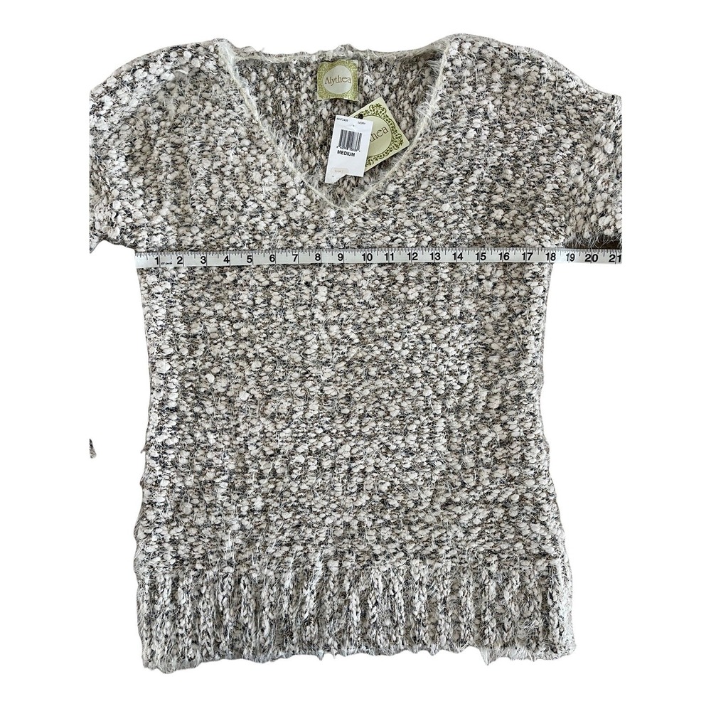 Alythea Textured Knit V Neck Sweater Ivory Speckled Metallic Women's Medium NWT - Picture 7 of 8